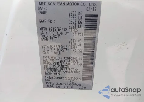 2015 Infiniti Qx60 from USA, damaged, VIN 5N1AL0MM8FC517929